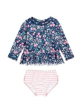 RuffleButts Moonlit Meadow Scalloped Two-Piece Rashguard Swimsuit size 5 new